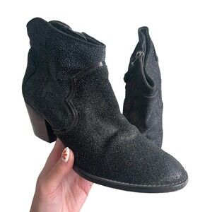Zadig & Voltaire Leather Shiny Ankle Cowboy Style Booties Black Size 36